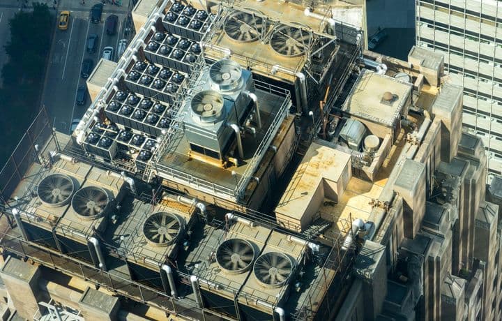 Rooftop mechanical plant seen from the air